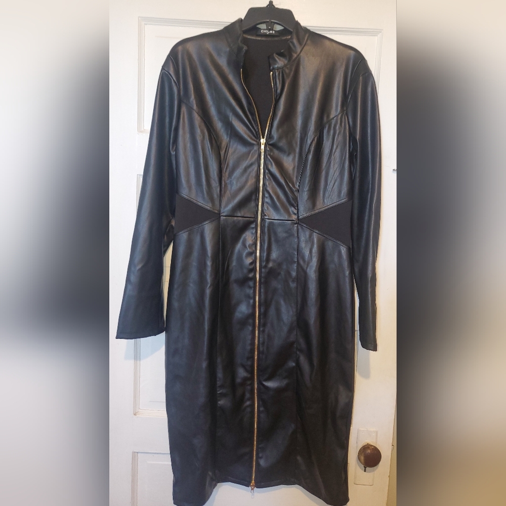Chic Black Faux Leather Dress